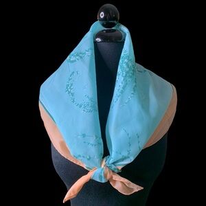 Scarf | Medium Blue Tones & Coral | Botanical Spring Summer Scarf | Unique Print